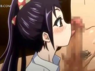 Seksuelt aroused anime teeny blåser og knulling gigantisk penis