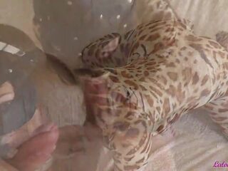 Teen Blowjob Big manhood and Footjob in Leopard Costume.