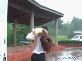Fantastisk asiatisk skitten film mov dukke fitte spikret hund utendørs
