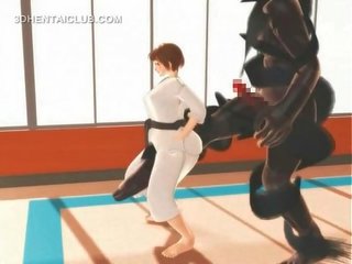 Hentai karate tình nhân nôn trên một lớn manhood trong 3d